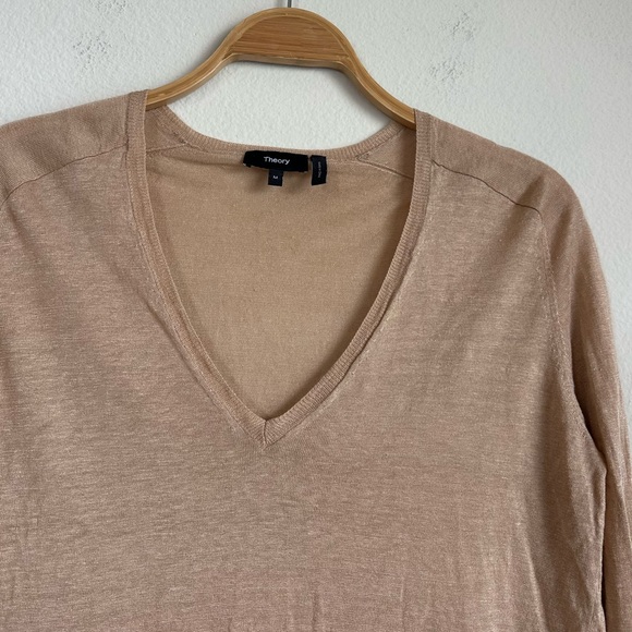 Theory Adrianna Linen Blend V-neck Fine Knit Sweater - Picture 7 of 15